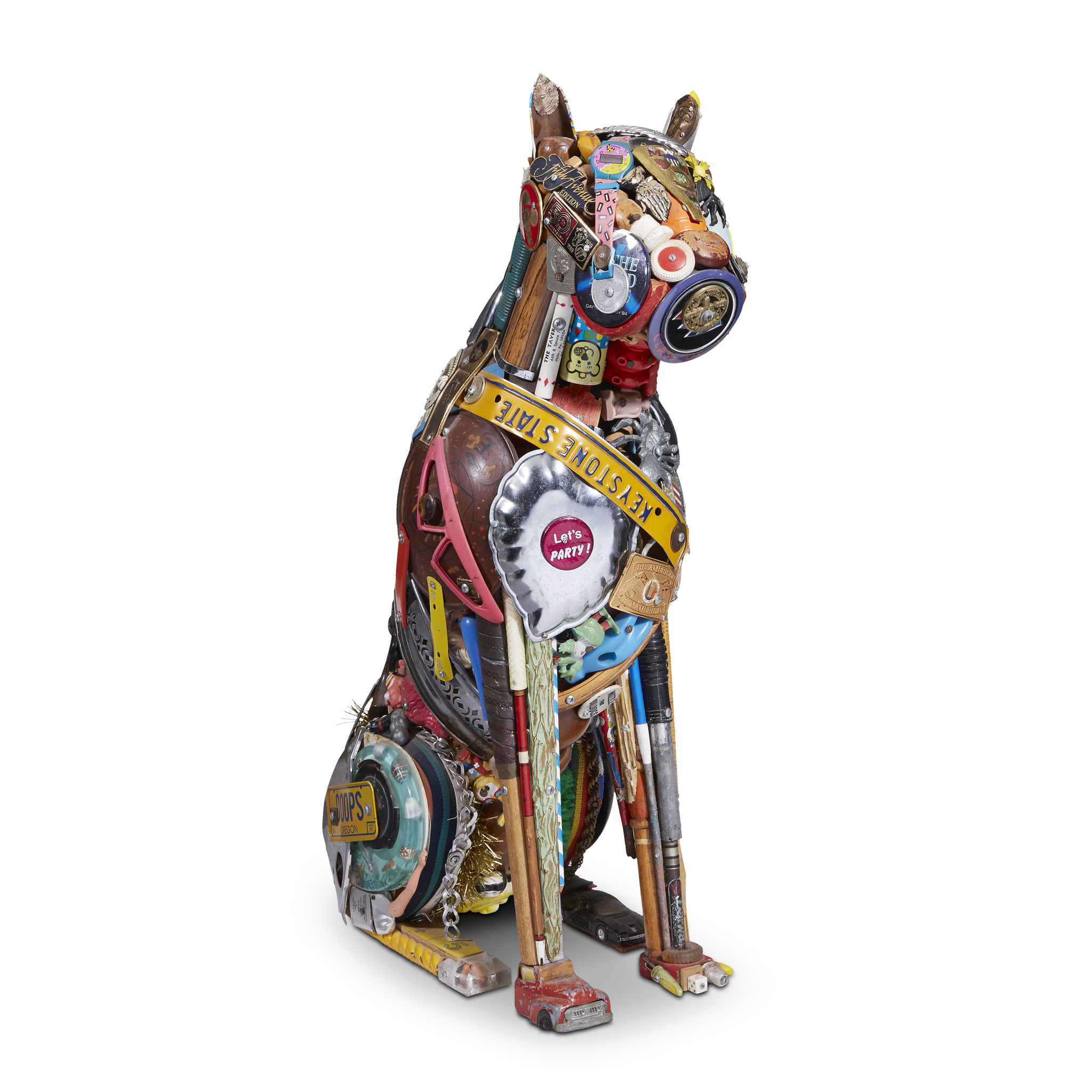 A life-size Great Dane sculpture assembled from found objects by Philadelphia artist Leo Sewell